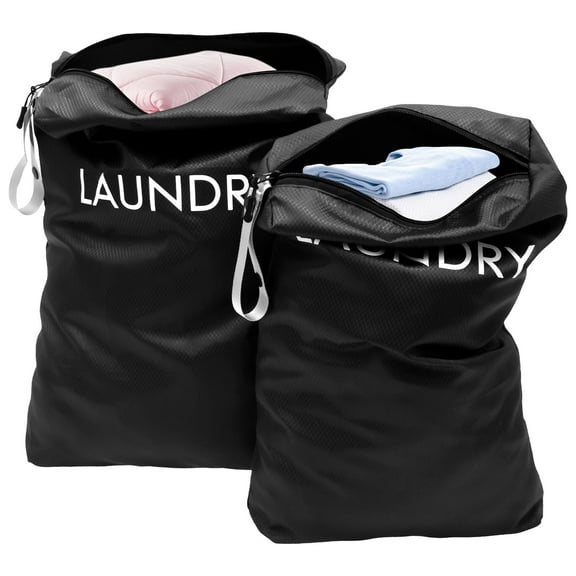 LINFANG 2 Pcs Portable Laundry Bag Waterproof Oxford Cloth Wet Dry Bag with Zipper and Carrying Strap for Swimming Yoga Workout Traveling
