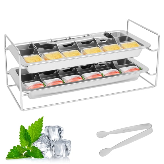 LINFANG 2 Pcs Stainless Steel Ice Cube Tray with Stand and Clip Reusable Metal Ice Cube Tray with Easy Release Lever Total 36 Slots for Bars and Kitchens