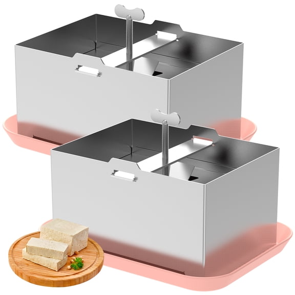 LINFANG 2 Pcs Tofu Press 304 Stainless Steel Tofu Maker with Presser Towel and Drip Tray for Homemade Soy Milk Hamburger Meat Rice Pressing