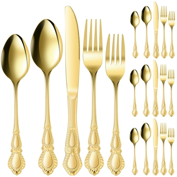 LINFANG 20 Pcs Vintage Silverware Set for 4 Stainless Steel Utensil Set Including Fork Spoon and Knife Mirror Polished for Home Restaurant Dishwasher Safe