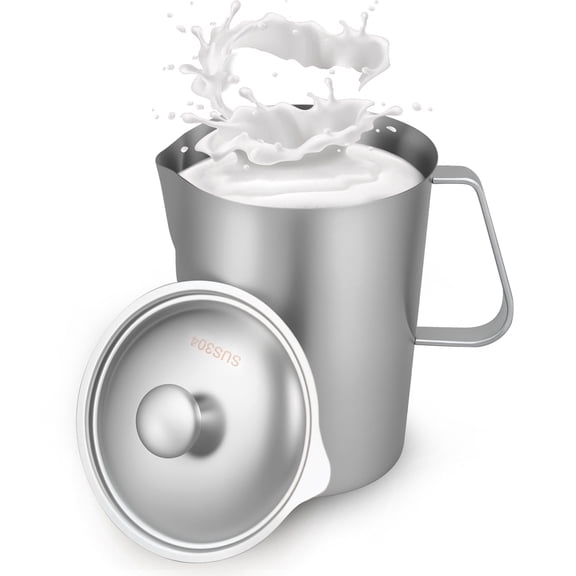 Stainless Steel Measuring Cup 70 oz Milk Frothing Pitcher with Lid, 2L Metal Water Jug Carafe with Engraved Markings for Coffee Espresso Machine