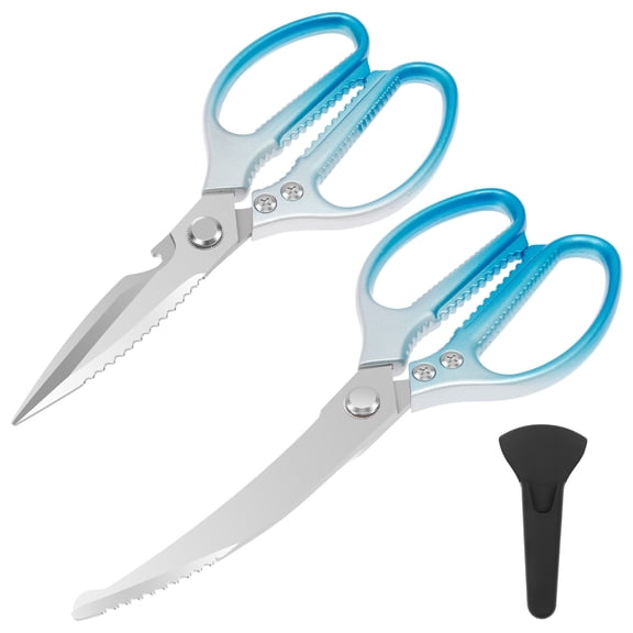 LINFANG 2Pcs Kitchen Scissors Set Heavy Duty Barbecue Shears Stainless Steel Chicken Bone Poultry Scissors Food Cooking Shears with Protective Sheath Dishwasher Safe for Meat Fish Fruit Vegetable