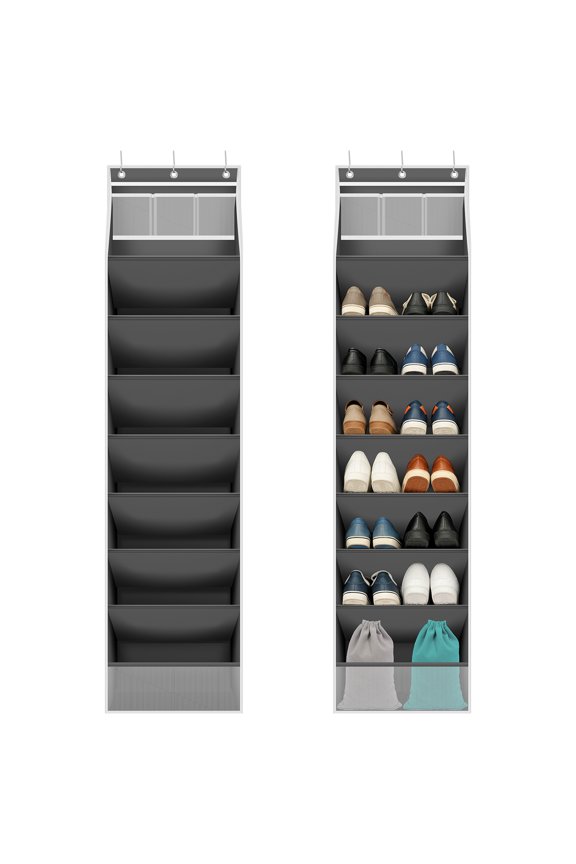 2Pcs Oxford Cloth 8 Tier Over Door Shoe Organiser Large Capacity Hanging Door Shoe Rack With Side Top Pocket for Boot Sneaker Sandal Toy Daily Necessities