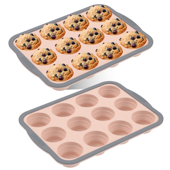 LINFANG 2Pcs Silicone Muffin Pan Heat Resistant 6/12 Cups Muffin Baking Tray Mold with Metal Frame Nonstick Foldable Cupcake Baking Tin for Cupcake Brownie