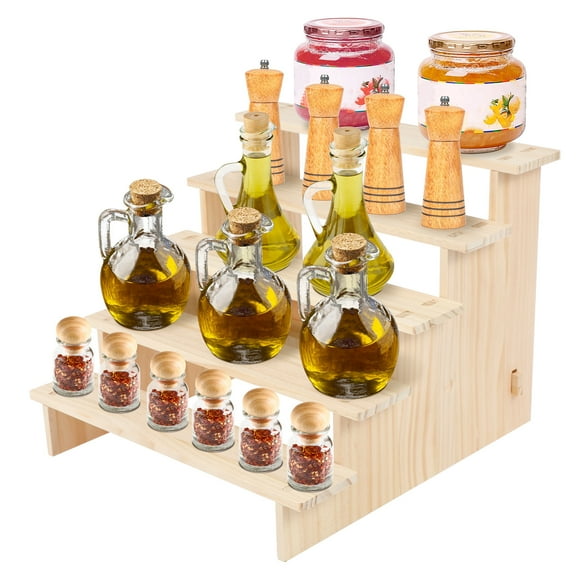 LINFANG 3/4/5 Tiers Spice Rack Stable Wood Display Riser Stand Elegant Spice Organizer for Home Kitchen Cabinet Countertop Pantry