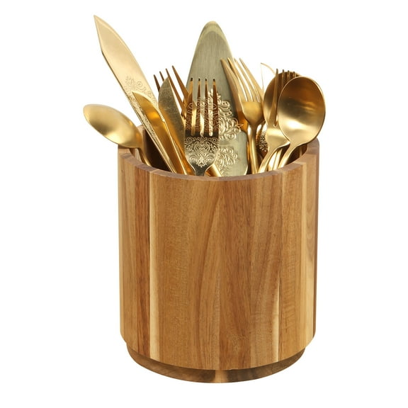 LINFANG 360° Rotating Utensil Holder Large Capacity Utensil Caddy Wooden Countertop Cutlery Silverware Caddy Holder