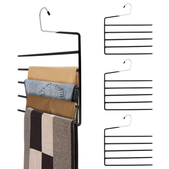 LINFANG 4 Pcs 5 Tier Open Ended Garden Flag Hanger Nonslip Garden Flag Holder Space Saving Pant Hanger for Jean Trouser Pant Black
