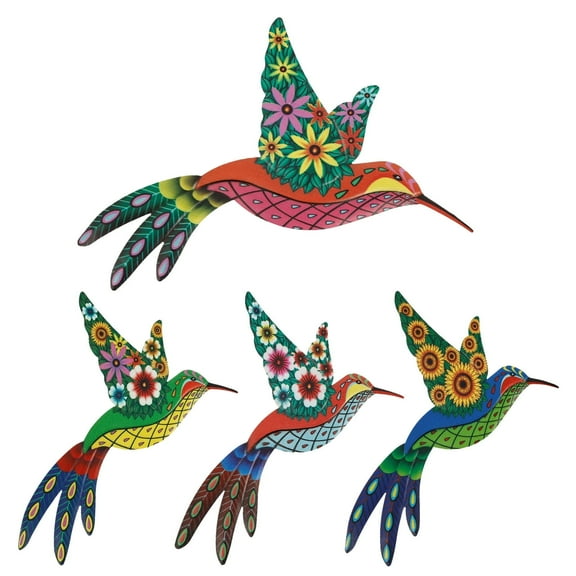LINFANG 4 Pcs Metal Hummingbird Wall Decor Colorful Outdoor Metal Wall Art with Hook Iron Outdoor Fence Decoration for Bedroom Living Room Garden Patio