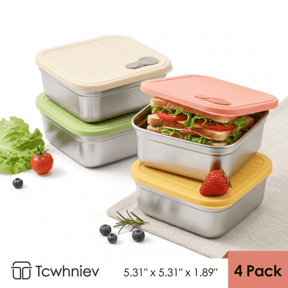 4 Pcs Stainless Steel Sandwich Container with Lid Reusable Sandwich Box Dishwasher Safe Food Storage Container for Snacks and Fruits