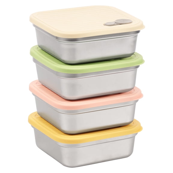 LINFANG 4 Pcs Stainless Steel Sandwich Container with Lid Reusable Sandwich Box Dishwasher Safe Food Storage Container for Snacks and Fruits