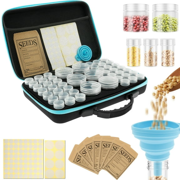 LINFANG 48 Slots Seed Organizer Sturdy Seed Saving Kit with Bag Bottle Sticker Funnel Multifunctional Grain Container for Home Outdoor Traveling