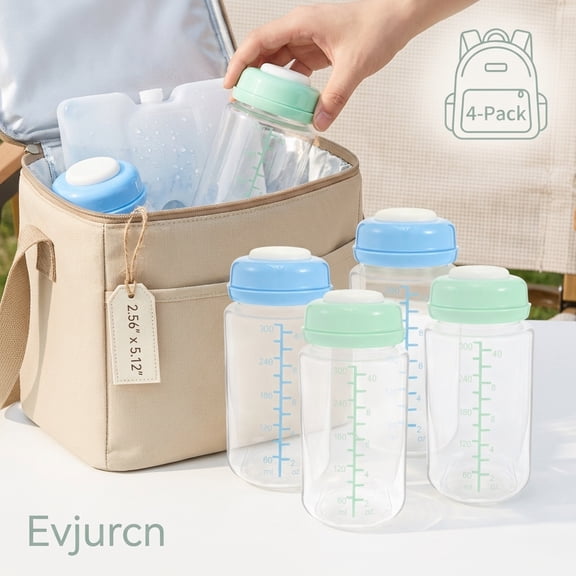 Evjurcn 4Pcs 10oz Breastmilk Storage Bottle for 22oz Cooler Breast Milk Collection Bottles for Fridge Portable Breastmilk Storage Containers Wide Neck Breast Pump Bottles for Travel Breastfeeding
