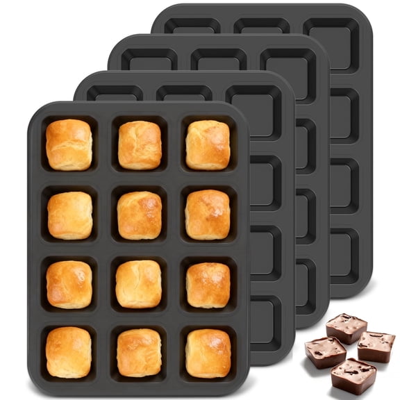Evjurcn 4 Pack Brownie Pan with Dividers 12 Cavity All Edges Square Mini Muffin Pan Non-Stick Cupcake Baking Mold for Bread, Loaf, Muffin, Chocolate