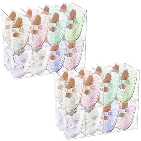 LINFANG 4Pcs Plastic Kids Shoe Divider Rack Generous Capacity Stackable Clear Handbag Storage Divider With 4 Slot for Bedroom Closet Dorm Room