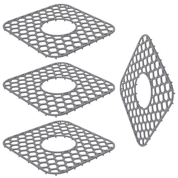 LINFANG 4Pcs Silicone Sink Protector Mat Nonslip Middle Hole Kitchen Sink Mat Grid Dishwasher Safe for Kitchen Drainage