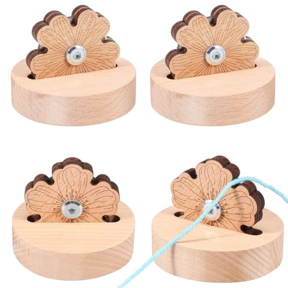 LINFANG 4Pcs Thread Cutter for Quilting Sewing Wooden Tabletop Yarn Cutter 5 Cutting Positions Yarn Cutting Tool Flower Thread Cutter with Anti-Slip Stand for Sewing Thread 7.5x6 cm