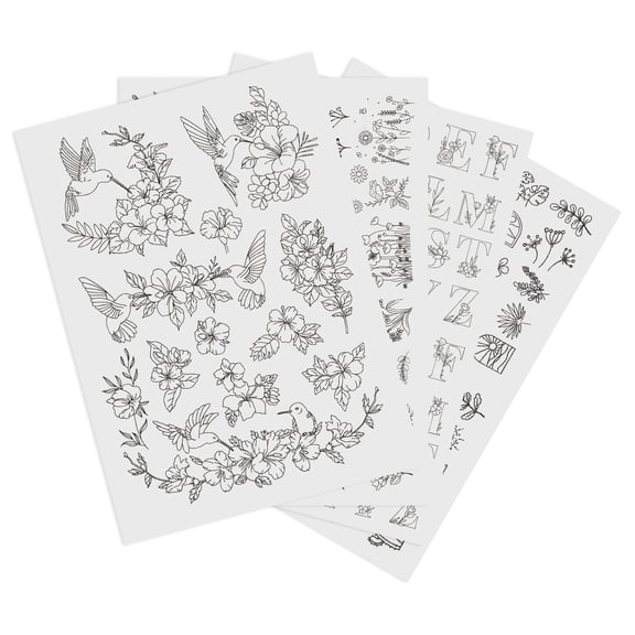 LINFANG 4Pcs Water Soluble Embroidery Stabilizer Delicate Sticky Wash Away Stabilizer Water Soluble Embroidery Paper Assorted Patterns for Hand Sewing Lover Bag Tablecloth