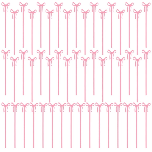 LINFANG 50Pcs Pink Bow Beverage Stirring Stick 5.83 Inch Acrylic Cocktail Stirrer Fruit Pick Dessert Fork Appetizer Skewer for Bow Themed Party Birthday