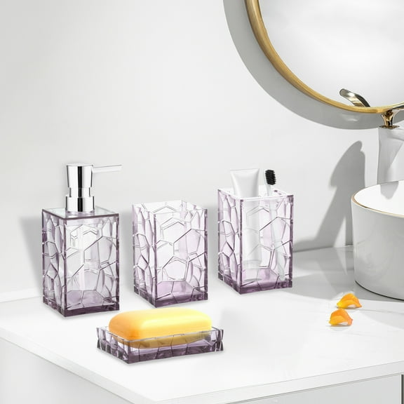 LINFANG 5Pcs Acrylic Bathroom Accessories Set Transparent Soap Dispenser Toothbrush Holder Soap Dish Toilet Brush Cup Easy to Clean for Home