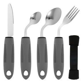 Tcwhniev 5Pcs Adaptive Utensils Set Stainless Steel Silverware for Parkinsons and Arthritic, Disabled Nonslip Eating Utensils for Elderly Weighted Silverware for Hand Tremors
