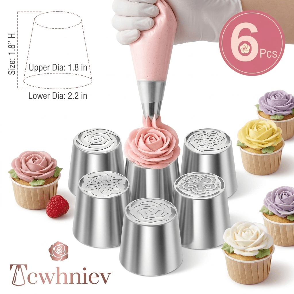 Tcwhniev 6 Pack Flower Russian Piping Tips Set, Extra Large Stainless ...