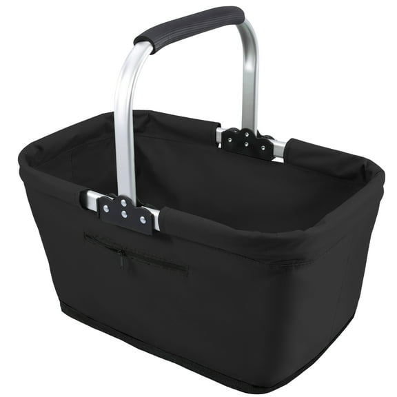 LINFANG 600D Oxford Cloth Picnic Basket with Aluminum Alloy Handle and Zipper Pocket, Portable Folding Basket, 23L Collapsible Shopping Basket for Travel Picnic Shopping
