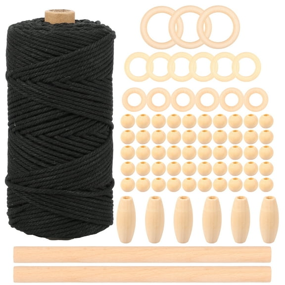 LINFANG 74 Pcs Macrame Kit DIY Macrame Wall Hanging Kit Complete Macrame Beginners Kit with Cotton Rope Wood Beads Wood Rings Wood Sticks for Adults Beginners