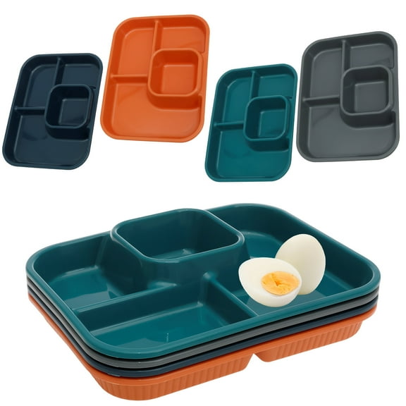 LINFANG 8 Pcs Plastic Divided Plate Reusable Divided Dinner Plate with 4 Compartments for Kids and Adults Microwave and Dishwasher Safe
