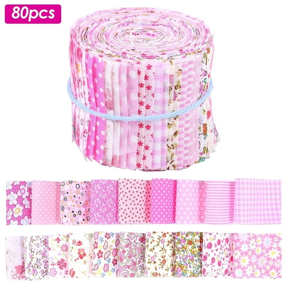 LINFANG 80Pcs Jelly Roll Fabric Strip Set Soft Floral Cotton Strip Breathable Quilting and Sewing Fabric Roll for DIY Crafts