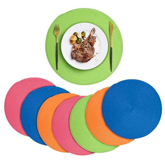 Tcwhniev 15" Round Placemats Set of 8, Braided Fabric Heat Resistant Table Mat Woven Non-Slip Table Placemat for Kitchen Farmhouse Party Decor