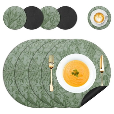 Tcwhniev Round Placemats Set of 4 Faux Leather Heat Resistant Washable Table Mat and Coasters for Kitchen for Kitchen Party Decor