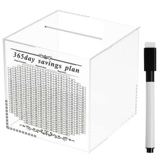 LINFANG Acrylic Piggy Bank Transparent Money Saving Box Break to Open Cash and Change Saving Jar 365 Days Money Box for Adults Kids Teens