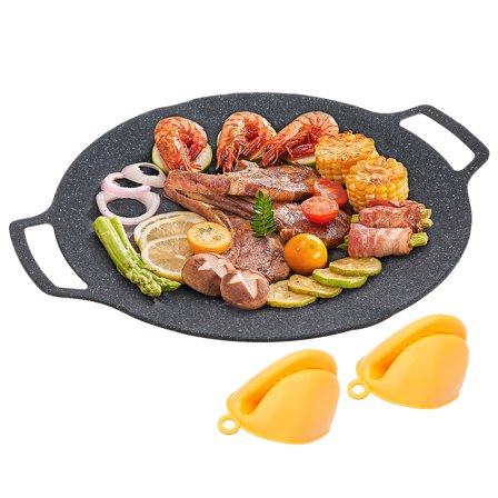LINFANG Aluminium Alloy Non Stick Korean BBQ Grill Pan Even Heating Versatile Round Griddle Grill Pan for Home Kitchen Camping Travel
