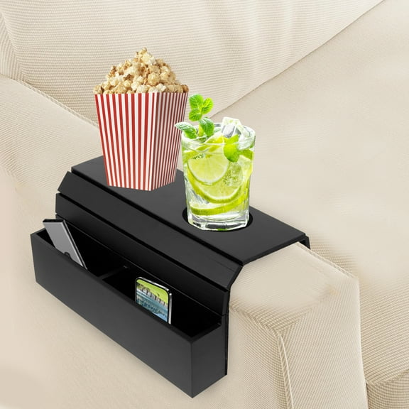 LINFANG Bamboo Sofa Arm Tray Foldable Couch Arm Tray Multipurpose Sofa Armrest Organizer for Drinks Snacks Remote Control Magazine