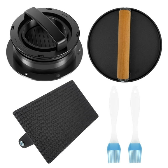 LINFANG Burger Press Kit for Outdoor Camping Cast Iron Heavy Duty Burger Patty Maker with 2 Meat Presses 4 in 1 Hamburger Mold 2 Oil Brushes for Home Cooking