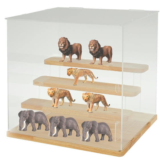 LINFANG Clear Acrylic Display Case with Adjustable LED Inside Dustproof Protection Showcase for Handmade Toy Collection
