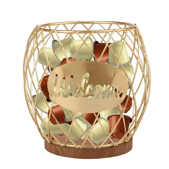 LINFANG Coffee Pod Storage Basket Large Capacity Coffee Capsule Holder Organizer with Wooden Base Pineapple Shape Countertop Storage Container for Kitchen Counter