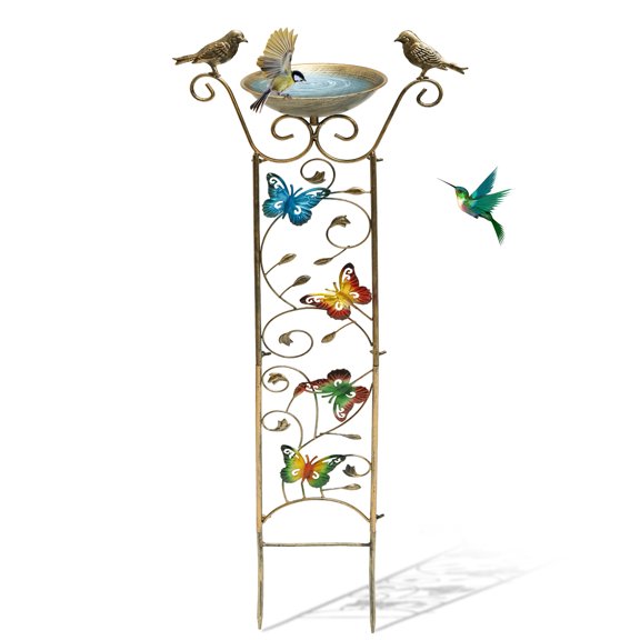 LINFANG Decorative Metal Bird Feeder With Trellis for Climbing Planting Easy Assembly Rust Resistant Planting Trellis Bird Bath for Outdoor Patios Garden Lawn