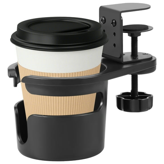LINFANG Desk Cup Holder Clamp Adjustable Clip on Coffee Cup Holder 360° Rotating Table Edge Bottle Clamp for Desk Home Office