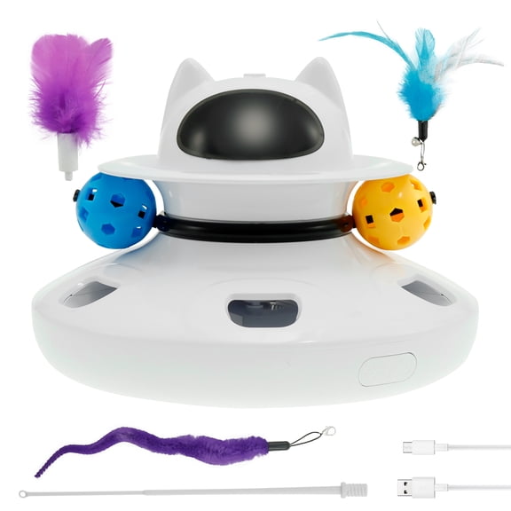 LINFANG Electric Interactive Cat Toys ABS Cat Teaser Toys 4 in 1 Indoor Cats Toys Rotating Cat Toys Electric Interactive Cat Toys with Built in Sensors Rechargeable Cat Teaser Toys for Home