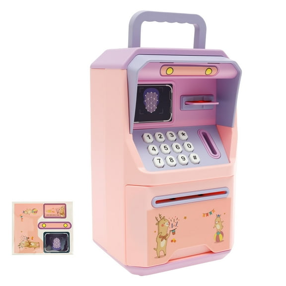 LINFANG Electronic Piggy Bank for Kids Password ATM Piggy Bank Automatic Paper Money Scroll Saving Box with Face ID Simulation for Boys Girls