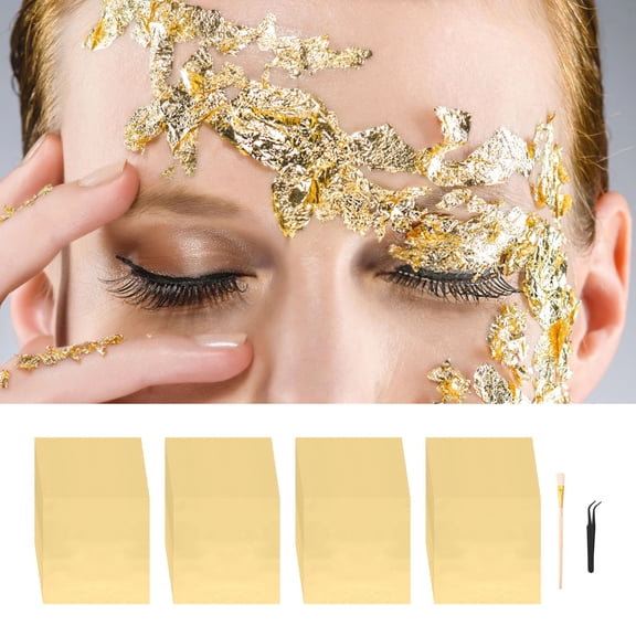 LINFANG Gold Leaf Sheets Vibrant Color Gold Foil Sheets Easy to Use Embossing Foil Sheets Soft Foil Craft Sheets Metallic Leaf Sheets for DIY Art Decoration Nails Handicrafts