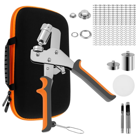 LINFANG Heavy Duty Grommet Tool Kit Safe Handheld Eyelet Pliers Kit Grommet Hand Press Set with 200 Eyelet for Leather Belt Fabric Tarp