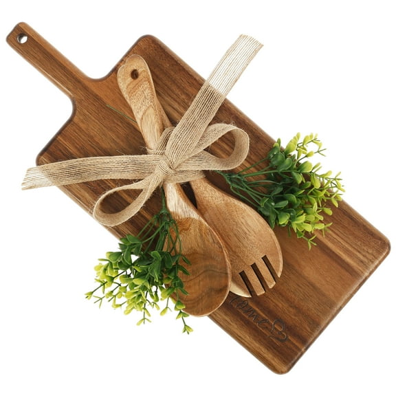 LINFANG Housewarming Presents New Home Practical New Home Present Idea Wooden Cutting Board Set with Fork and Spoon for Homeowner