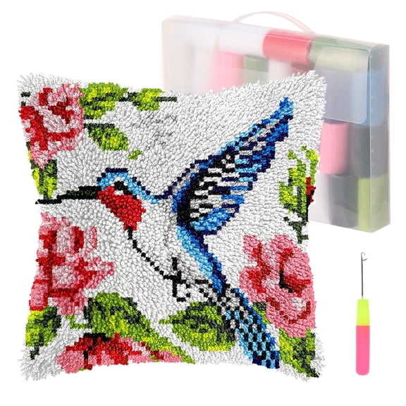 LINFANG Latch Hook Pillow Kit for Adults Kids Beginners Creative Latch Hook Kit with Pre Printed Canvas DIY Craft for Home Sofa Decoration