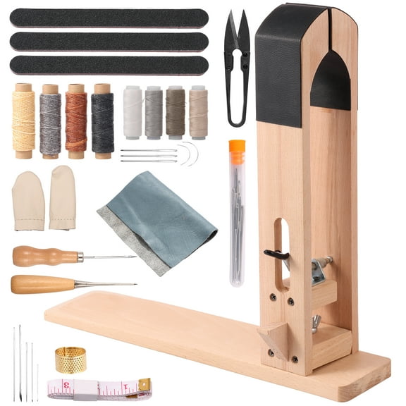 LINFANG Leather Stitching Pony Practical Leather Sewing Pony Kit with Big Eye Needles Thread Awls Nail Files Universal Stitching Pony for DIY Leather Hand Stitching