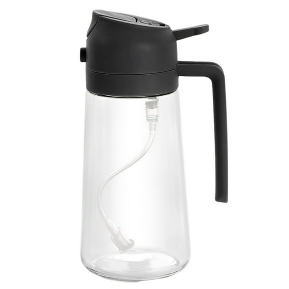 LINFANG Olive Oil Dispenser Bottle 2 in 1 Clear Glass Oil Sprayer and Container 470ML Refillable Vinegar Dispenser with Automatic Cap Portable Oil Spray Bottle for Cooking Baking