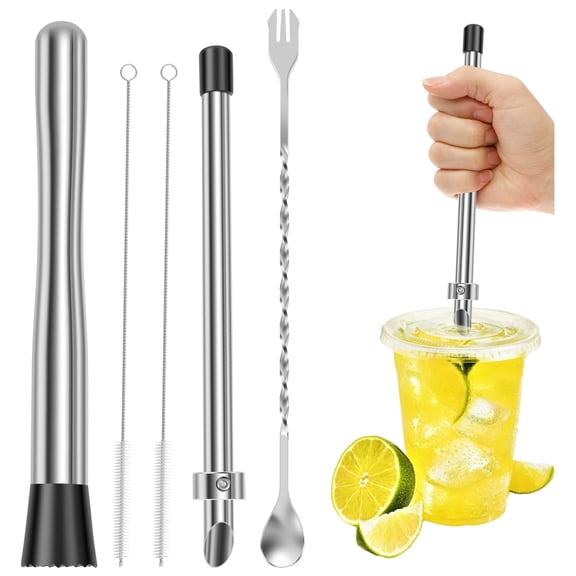 LINFANG Plastic Lid Straw Puncher Brush Versatile Professional Straw Punching Tool Muddler With Ergonomic Grip for Coffee Shop Lemonade Stand Home