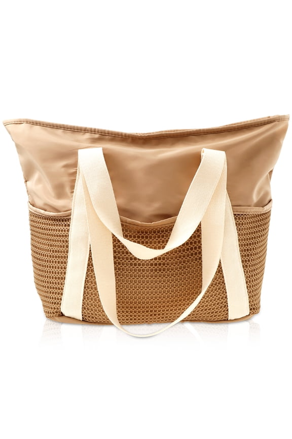 Polyester Beach Tote Bag Waterproof Zipper Handbag Foldable Zipper Handbag Separate Wet and Dry Beach Bag Easy Access for Outdoor
