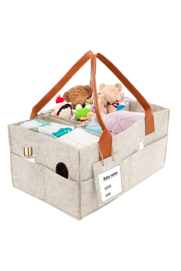 Portable Diaper Caddy Organizer Thickened Felt Baby Diaper Caddy with PU Leather Handle Multiple Compartment for Home Outdoor New Parent